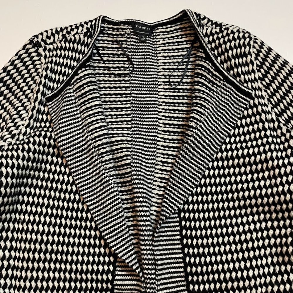 Talbots 100% Wool Sweater Cardigan Diamond Open Front Winter Layer Oversized XL - Picture 3 of 7